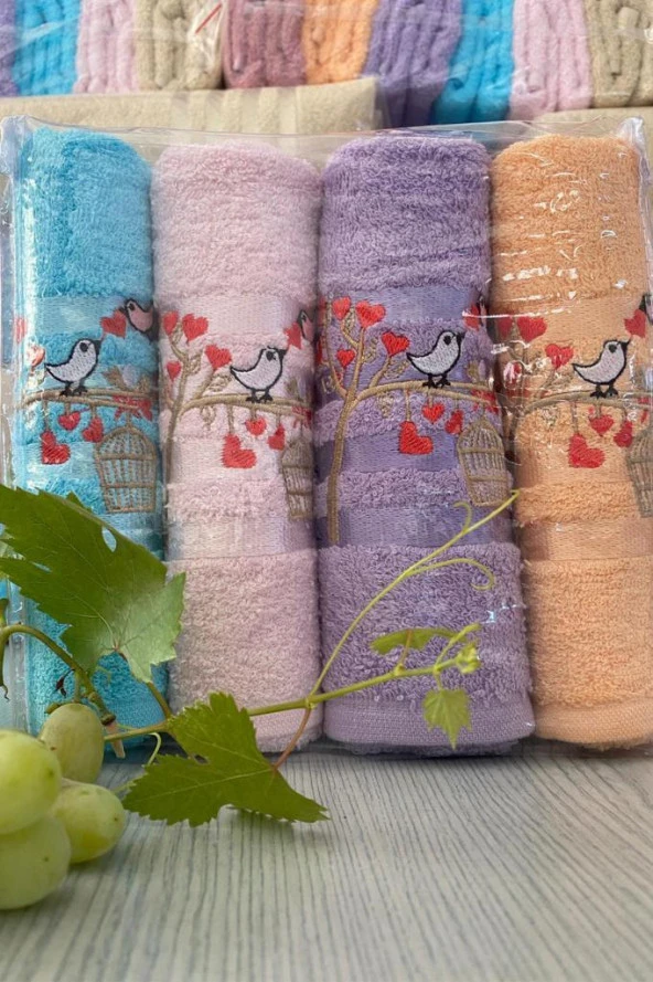 Softy Bird 4lü Nakışlı Çeyizlik Havlu Takımı ürün görseli 1