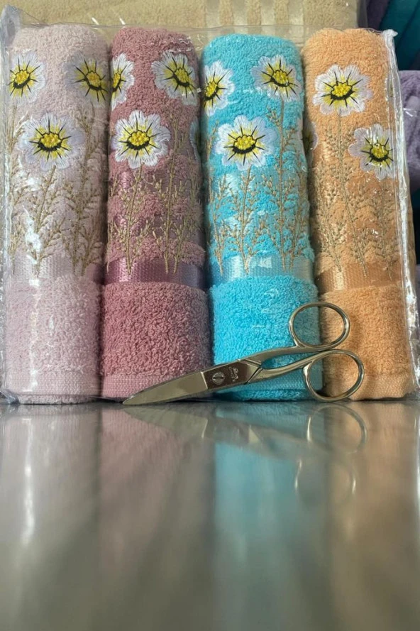 Daisy Soft 4lü Nakışlı Çeyizlik Havlu Takımı ürün görseli 1