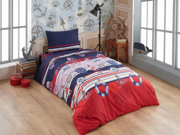 Denizci Baskılı Tek Kişilik Nevresim Takımı ürün görseli 1