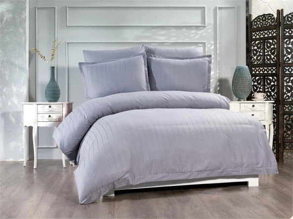 Satin Kinox Armürlü Çift Kişilik Nevresim Takımı Gri ürün görseli 1