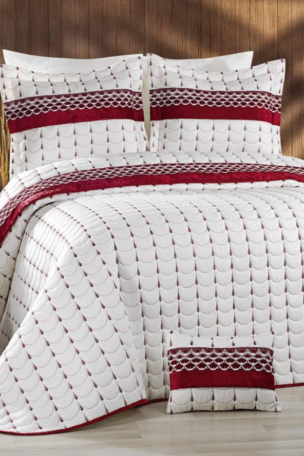 Colors Micro Çift Kişilik Yatak Örtüsü Krem Bordo - Resim 2