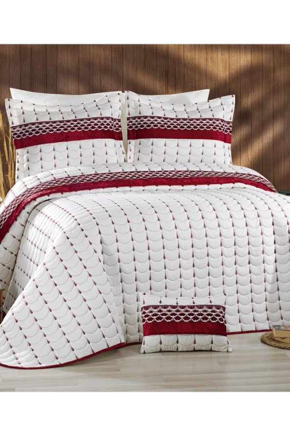 Colors Micro Çift Kişilik Yatak Örtüsü Krem Bordo - Resim 3