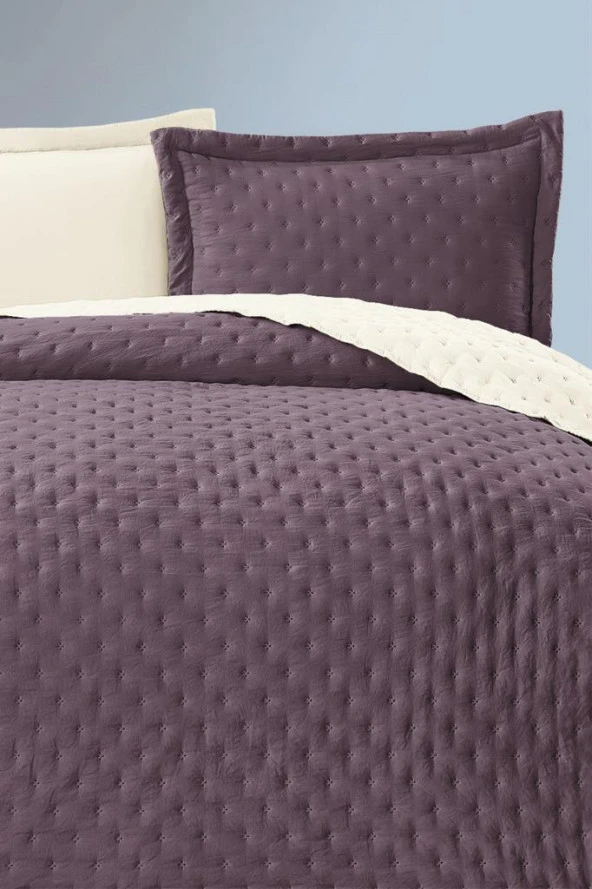 Washed Soft Çift Taraflı Çift Kişilik Yatak Örtüsü Mürdüm ürün görseli 1