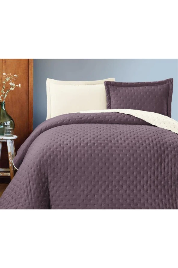 Washed Soft Çift Taraflı Çift Kişilik Yatak Örtüsü Mürdüm - Resim 2