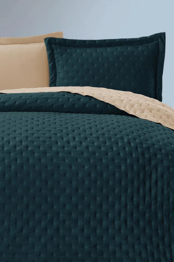 Washed Soft Çift Taraflı Çift Kişilik Yatak Örtüsü Yeşil ürün görseli 1
