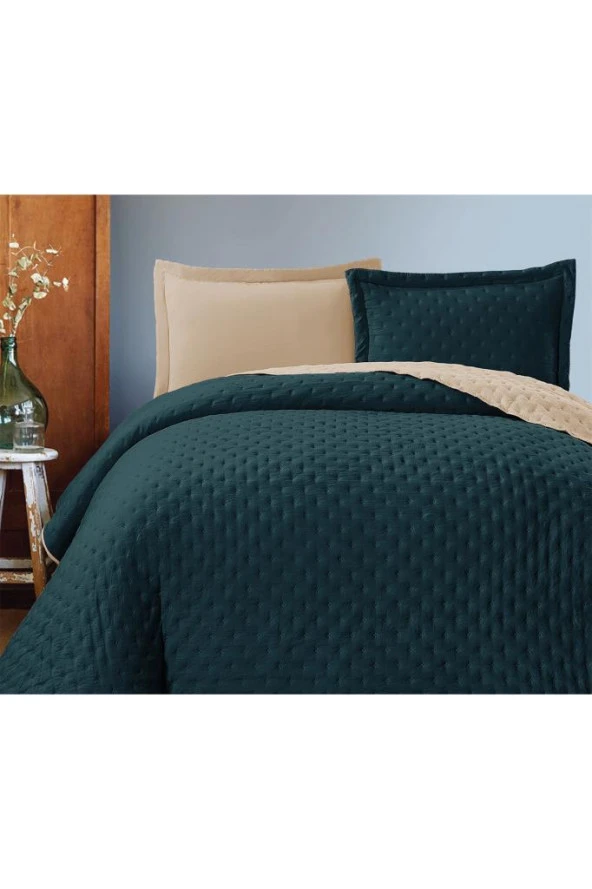 Washed Soft Çift Taraflı Çift Kişilik Yatak Örtüsü Yeşil - Resim 2