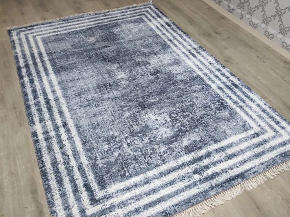 Latex Kaymaz Taban Dijital Baskı Kadife Halı Mora Gri-Beyaz 150x220 cm ürün görseli 1