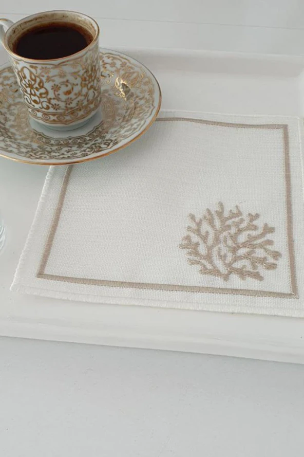 Kar Tanesi Nakışlı Kare Bardak Altlığı Seti 6 Lı Kahve ürün görseli 1