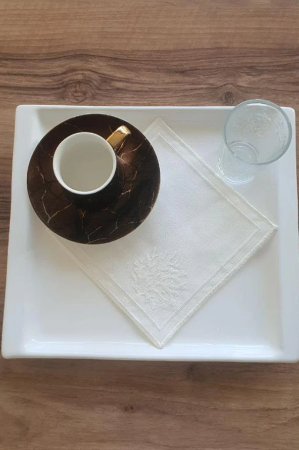 Kar Tanesi Nakışlı Kare Bardak Altlığı Seti 6 Lı Krem ürün görseli 1