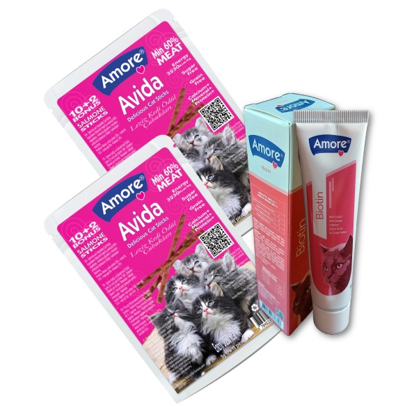 Avida Salmon-Cat-Sticks Balıklı Kedi Ödülü 2 adet 12li, Biyotin Malt 100ml ürün görseli 1