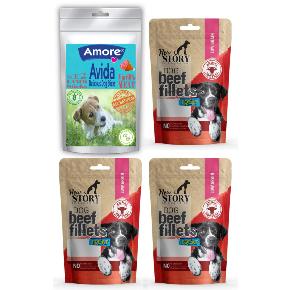 Avida 12li Lamb Sticks, New Story Beef Fillets Sığır Etli Köpek Ödülü 3x80gr ürün görseli 1