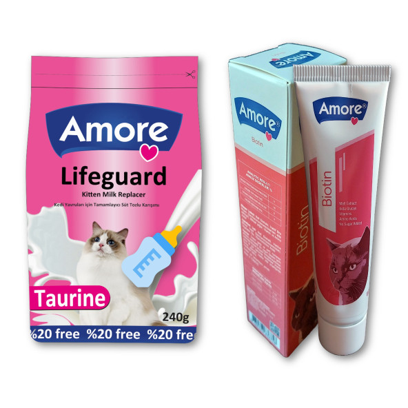 240g-Lifeguard Yavru Kedi Süt Tozu, Tüy Sağlığı için Biyotin Malt 100ml, Biberon ürün görseli 1