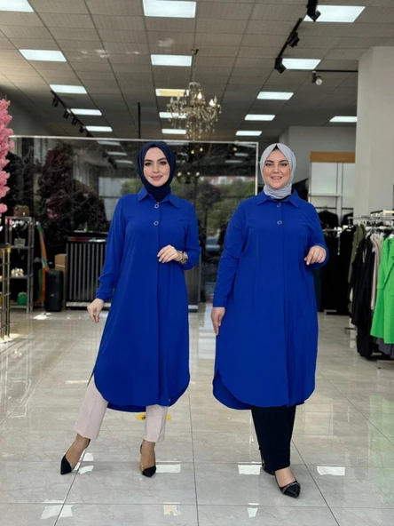 Gizli Düğmeli Tunik İndigo ürün görseli 1