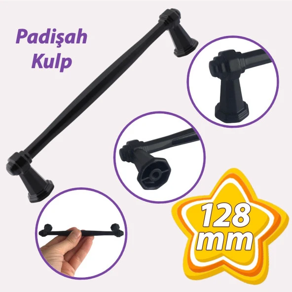 Padişah Kulp 128 mm Siyah Mutfak Kulpu Çekmece Dolap Kapak Kulbu Metal Mobilya Dolabı Kulpları ürün görseli 1