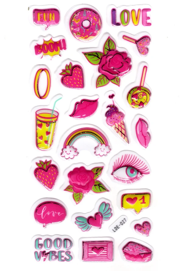 Sticker Kabartmalı Stiker Defter Planlayıcı Etiket (Lde027)-19x9cm - Pembe Donut Çilek ürün görseli 1