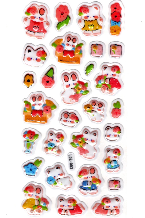 Sticker Kabartmalı Stiker Defter Planlayıcı Etiket (Lde003)-19x9cm - Çiçekli Tavşan Kedi ürün görseli 1