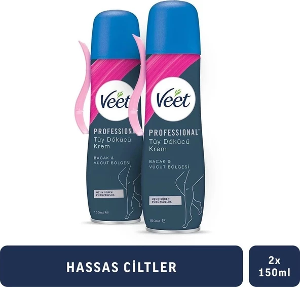 Veet Professional Tüy Dökücü Krem Sprey Bacak&Vücut Bölgesi Hassas Ciltler 150ml 2 Adet ürün görseli 1