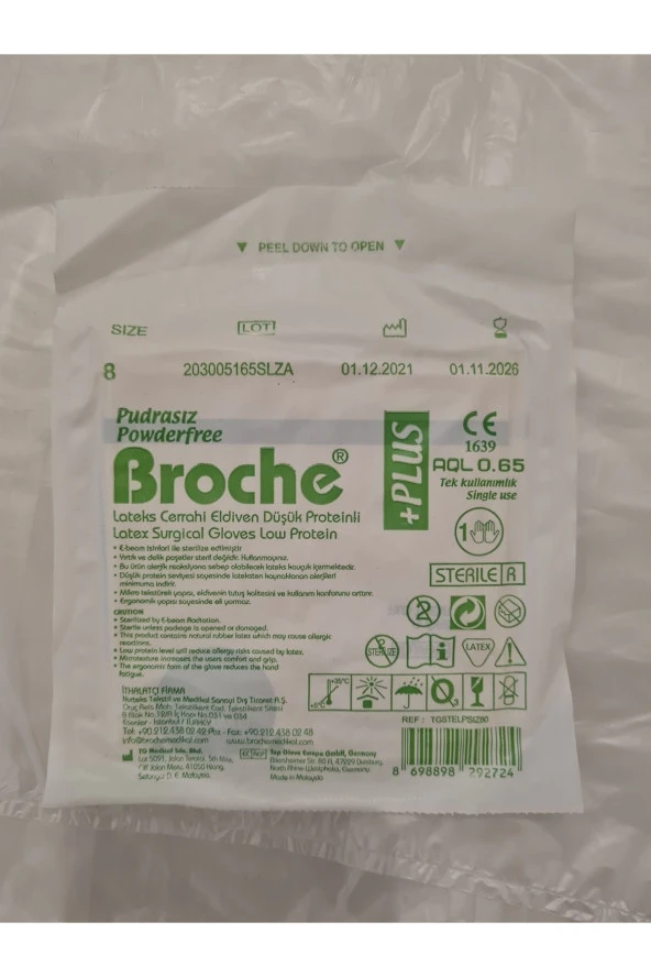 Broche Cerrahi Steril Eldiven Pudrasız 8 Numara ürün görseli 1