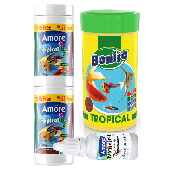 Tetra-Melek-Lepistes 4lü Balık Yemi Seti,Tropical Mix 2x125ml,Bonisa Tropical 250,Multivitamin ürün görseli 1