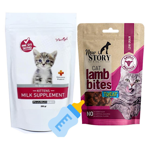 Yavru Kedi Süt Tozu 200gr, Biberon, Cat Lamb Bites 60gr Ödül Maması ürün görseli 1