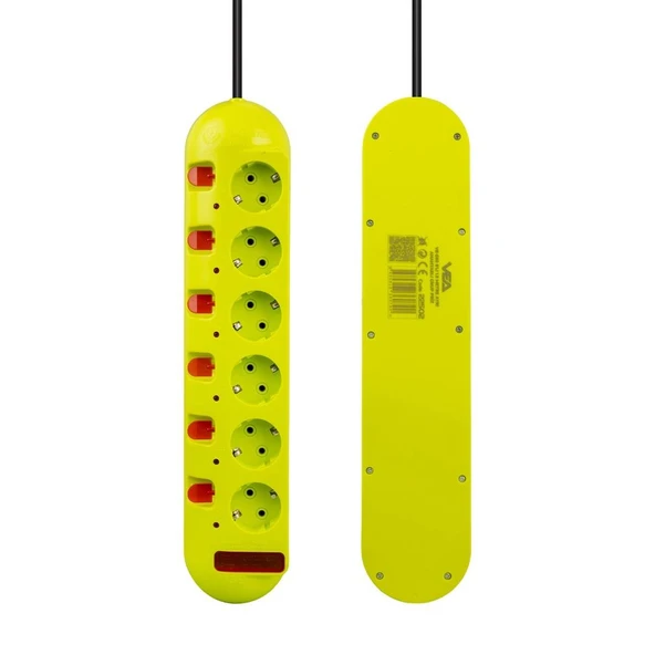 Vea VE-E60 6 Lı 1.5 Metre Ayrı Anahtarlı Grup Priz Uzatma Kablosu 3860 Watt 16 Amper Isıya Dayanıklı ürün görseli 1