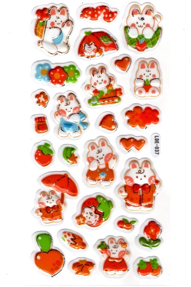 Sticker Kabartmalı Stiker Defter Planlayıcı Etiket (Lde037)-19x9cm - Kırmızı Tavşan ürün görseli 1