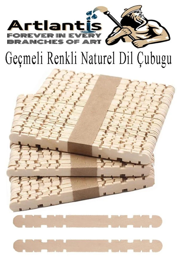 Naturel Geçmeli Dil Çubuğu Dar 150 li Çentikli Tırtıklı Geçirmeli Eklemeli Naturel Dondurma Çubuğu Kesik Uçlu Ahşap Çubuk ürün görseli 1