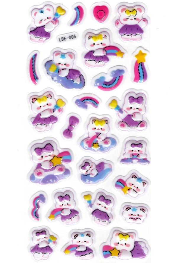 Sticker Kabartmalı Stiker Defter Planlayıcı Etiket (Lde005)-19x9cm - Tavşan Mor Yıldız ürün görseli 1