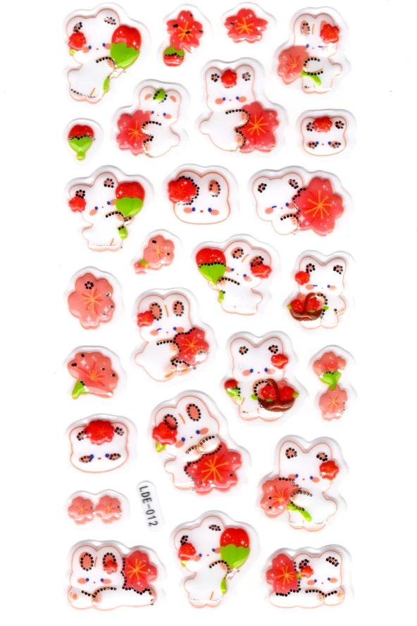 Sticker Kabartmalı Stiker Defter Planlayıcı Etiket (Lde012)-19x9cm - Tavşan Turuncu Çiçek ürün görseli 1