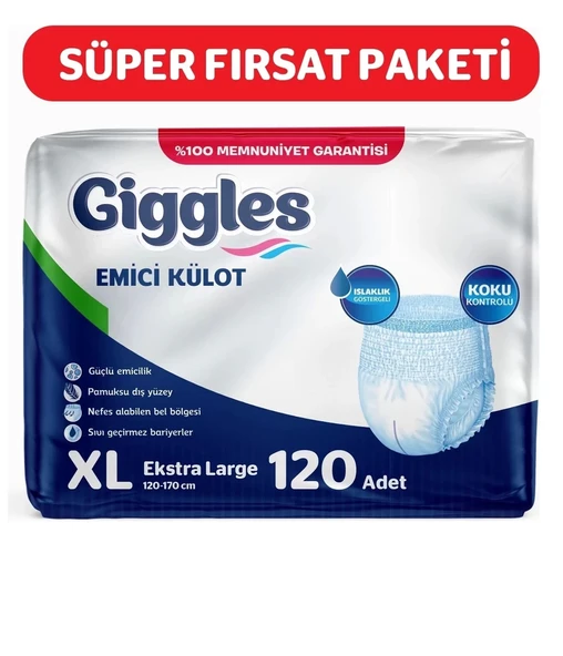 Giggles Yetişkin E.Külot H. Bezi Ekstra Büyük Boy XL Beden 30 Lu x 4 Adet ürün görseli 1