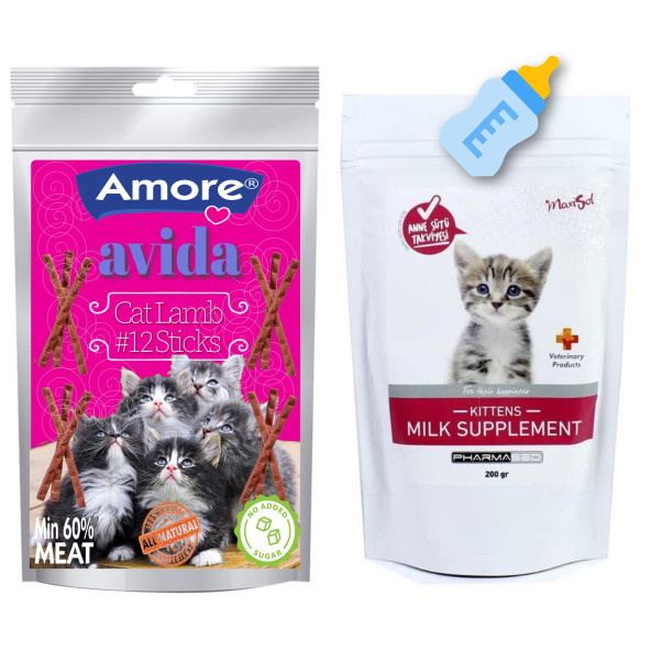 Maxisol Yavru Kedi Süt Tozu 200 gr, Avida Cat Lamb Sticks 12li Ödül, Biberon ürün görseli 1