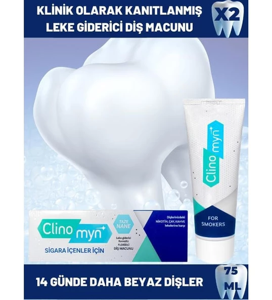 Clinomyn Smokers Sigara İçenler İçin Diş Beyazlatan Leke Giderici Diş Macunu 75 Ml X 2 Adet ürün görseli 1