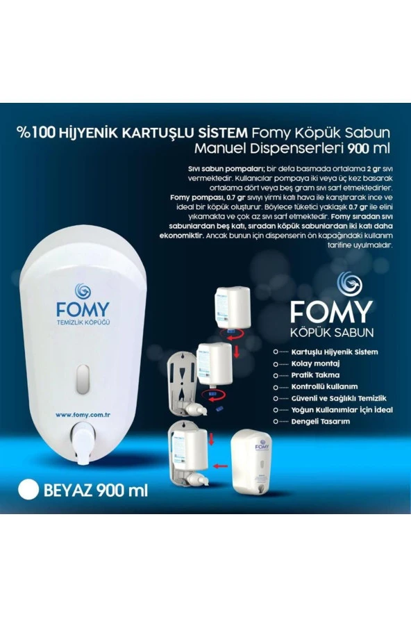 Fomy Köpük Sabun Beyaz Dispenser 900 ml - Resim 2