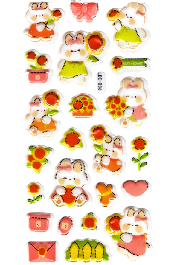 Sticker Kabartmalı Stiker Defter Planlayıcı Etiket (Lde036)-19x9cm - Tavşan Ayçiçeği ürün görseli 1