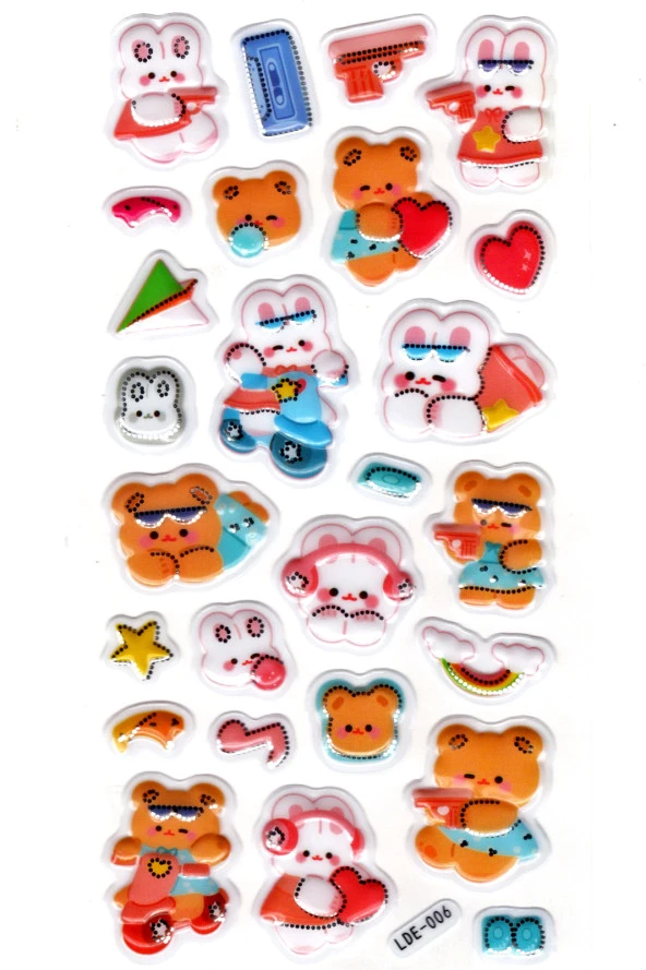 Sticker Kabartmalı Stiker Defter Planlayıcı Etiket (Lde006)-19x9cm - Motorlu Tavşan Ayıcık ürün görseli 1