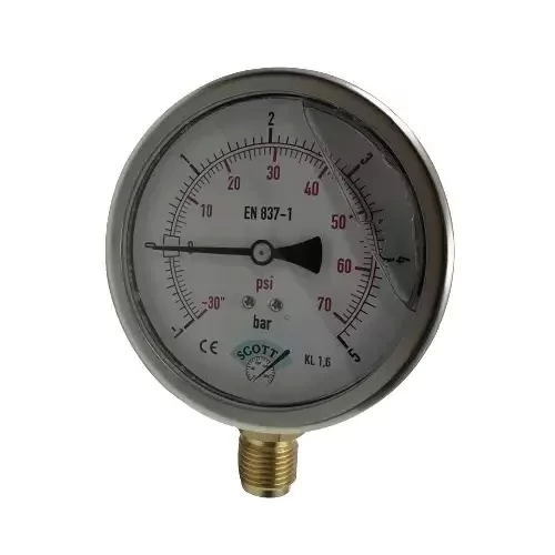 Manometre Gliserinli Alttan Çıkışlı Q100 - 0 - 1 + 5 Bar 1/2 ürün görseli 1