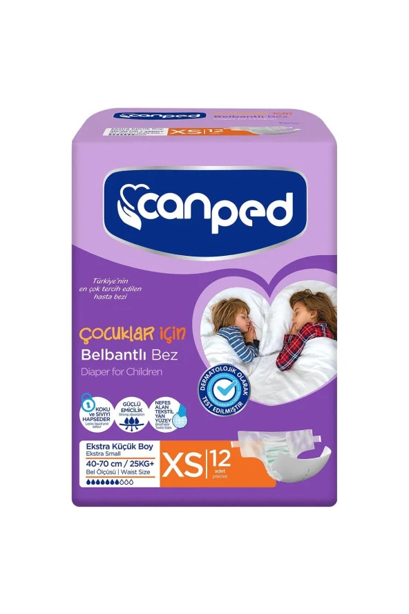 CANPED BELBANTLI ÇOCUKLAR İÇİN TEKSTİL YÜZEY HASTA BEZİ EXTRA SMALL 12'Lİ ürün görseli 1