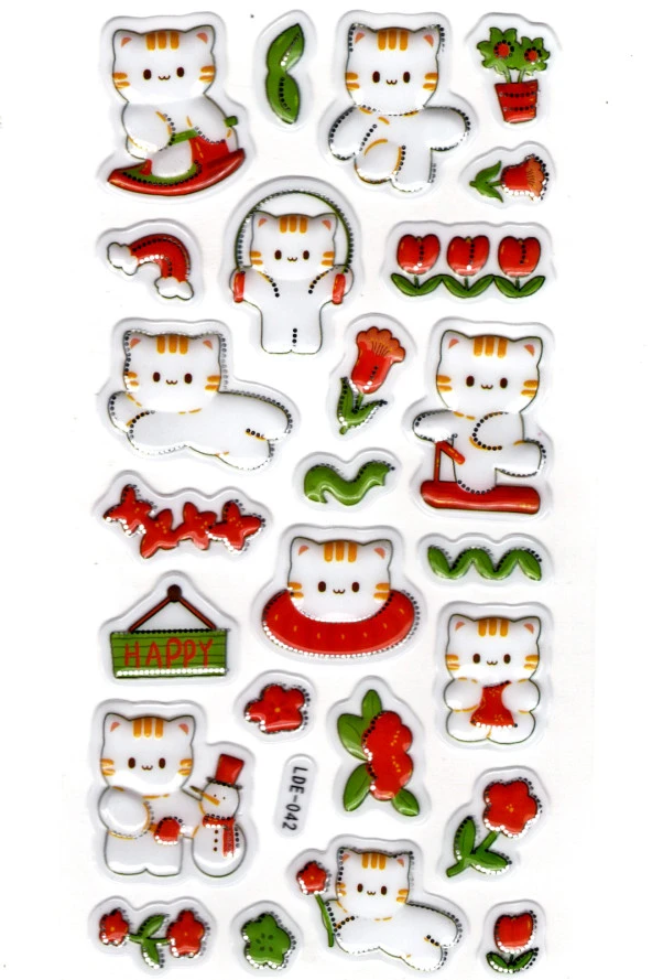 Sticker Kabartmalı Stiker Defter Planlayıcı Etiket (Lde042)-19x9cm - Kedi ve Lale ürün görseli 1