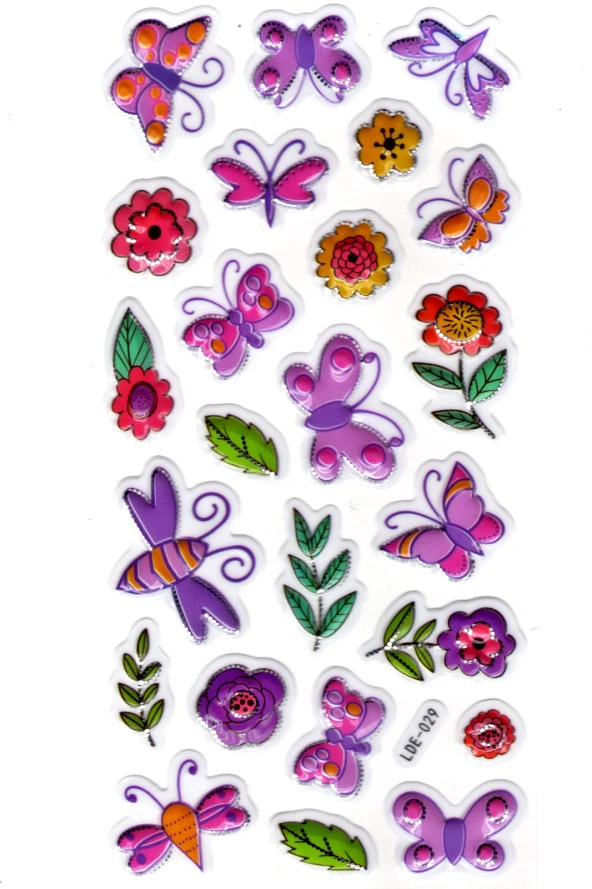 Sticker Kabartmalı Stiker Defter Planlayıcı Etiket (Lde029)-19x9cm - Mor Kelebekler ürün görseli 1