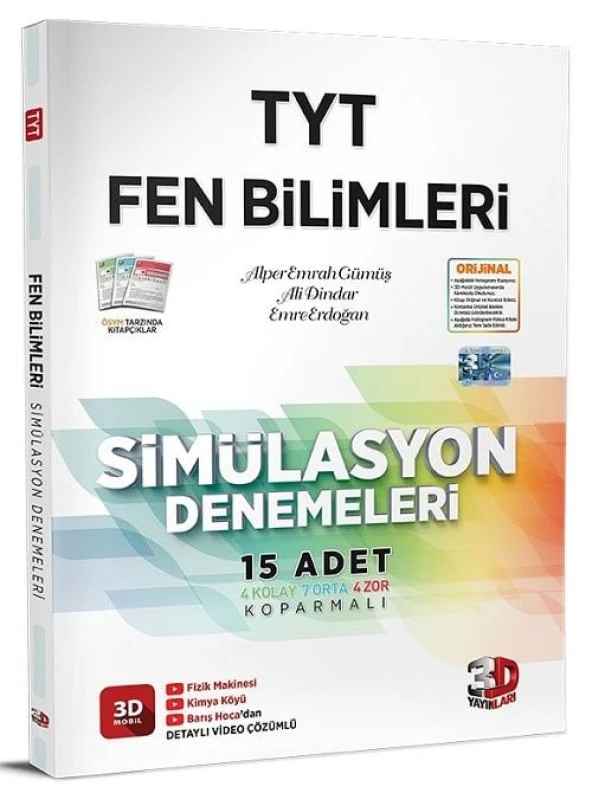 3D Yayınları YKS TYT Fen Bilimleri Simülasyon 15 Deneme Video Çözümlü 3D Yayınları ürün görseli 1