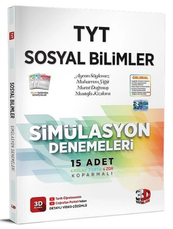 3D Yayınları YKS TYT Sosyal Bilimler Simülasyon 15 Deneme Video Çözümlü 3D Yayınları ürün görseli 1