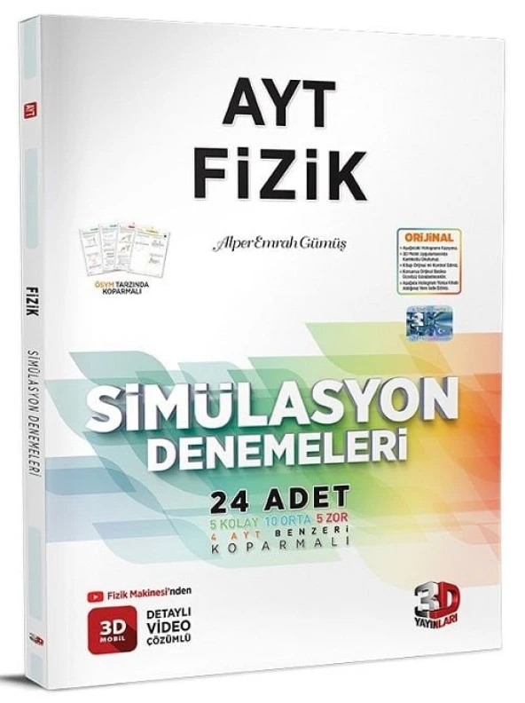 3D Yayınları YKS AYT Fizik Simülasyon 24 Deneme Video Çözümlü 3D Yayınları ürün görseli 1