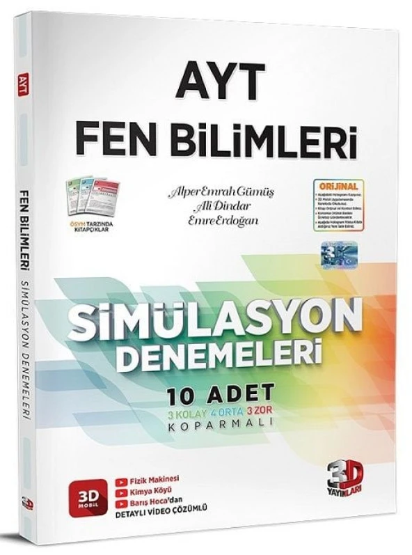 3D Yayınları YKS AYT Fen Bilimleri Simülasyon 10 Deneme Video Çözümlü 3D Yayınları ürün görseli 1