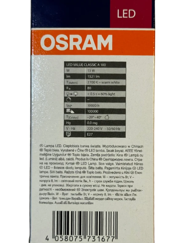 Osram 13W (100W) 2700K (Sarı Işık) E27 Duylu Led Ampul - Resim 3