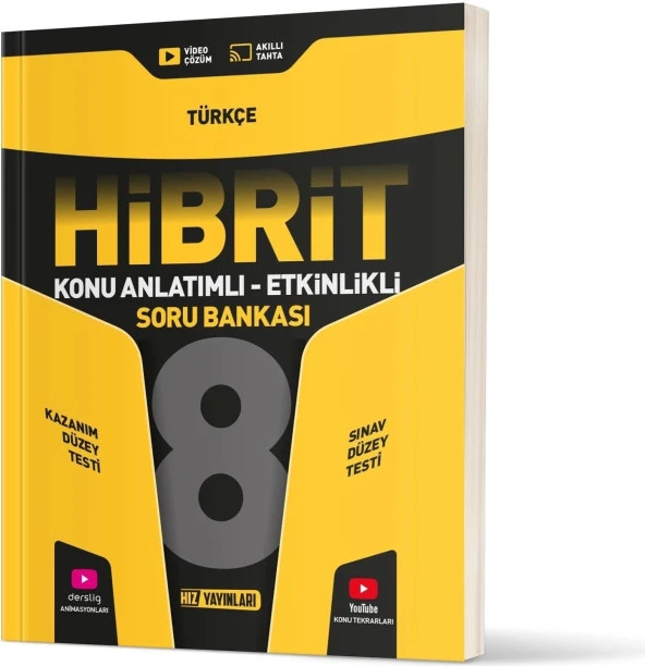 Hız Yayınları 8. Sınıf Türkçe Konu Anlatımlı Etkinlikli Hibrit Soru Bankası ürün görseli 1