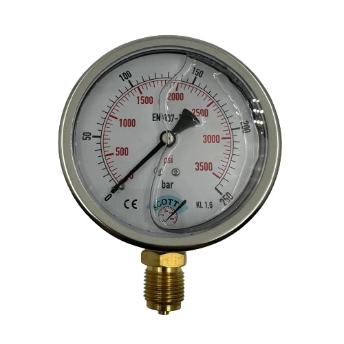 Manometre Gliserinli Alttan Çıkışlı Q100 - 0 - 250 Bar 1/2 ürün görseli 1