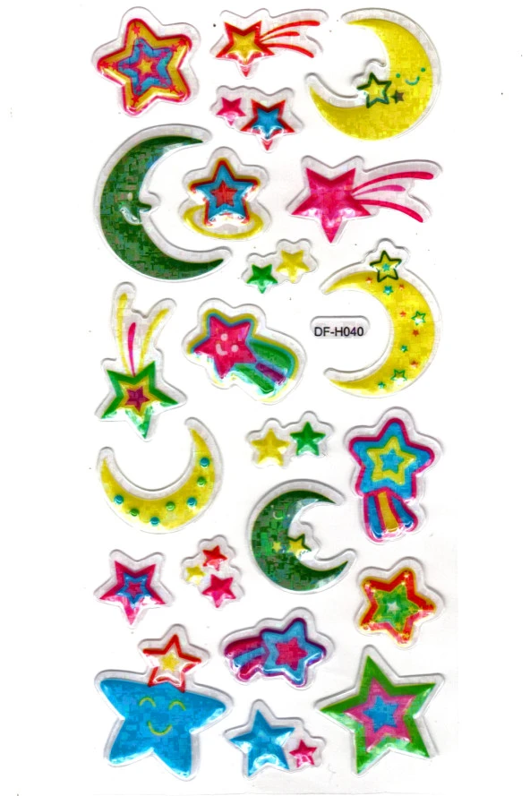 Işıltılı Sticker Kabartmalı Stiker Defter Planlayıcı Etiket (Dfh040)-18x9cm - Ay Yıldız ürün görseli 1