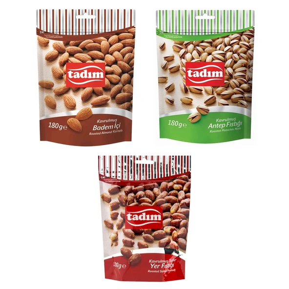 Tadım Badem-Antep Fıstığı-Yer Fıstığı 180 gr 3 lü Karma Paket ürün görseli 1