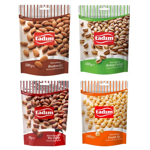Tadım Badem-Antep Fıstığı-Yer Fıstığı-Fındık İçi 180 gr 4 lü Karma Paket ürün görseli 1