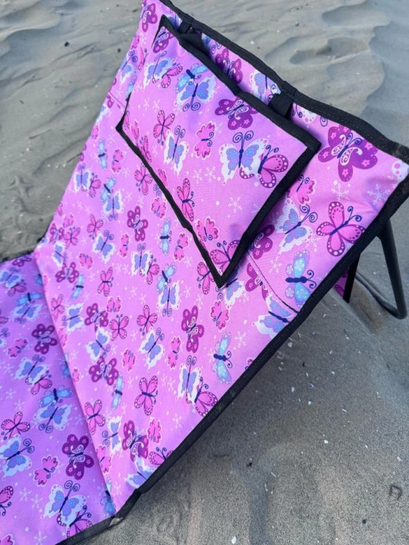 Hobi Store Katlanabilir Çanta Şezlong ( Pink Butterfly ) - Resim 4